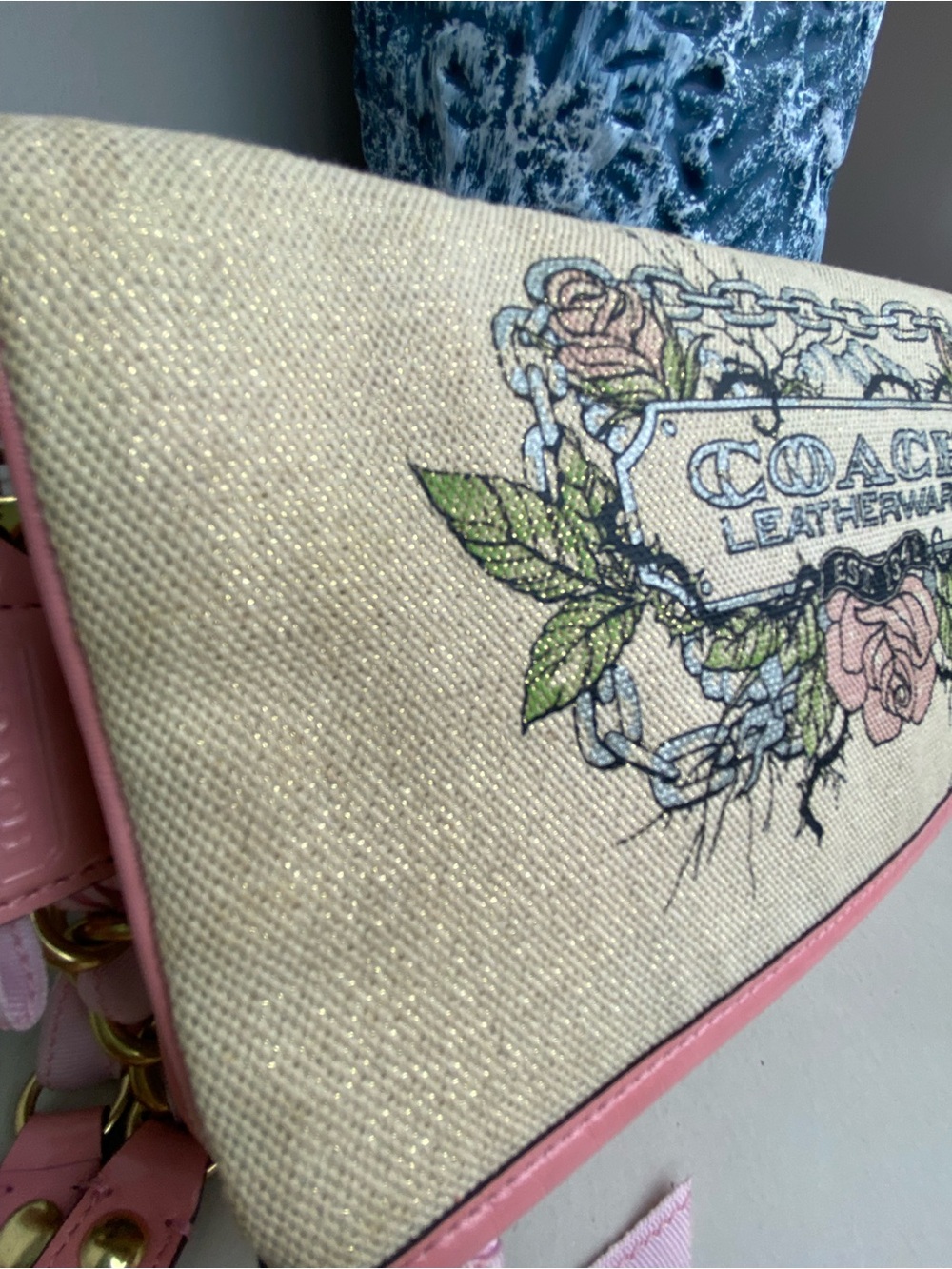 Coach Limited Edition Shimmer Tattoo Rose XL Foldover Clutch - Picture 7 of 16